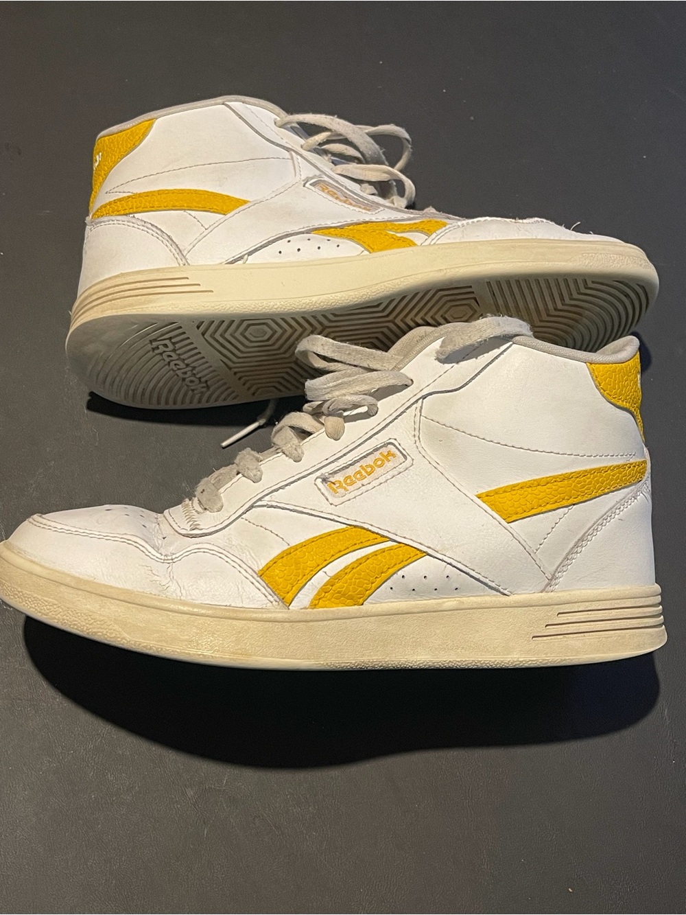 Reebok Women’s White and Yellow Mid-Top Sneakers